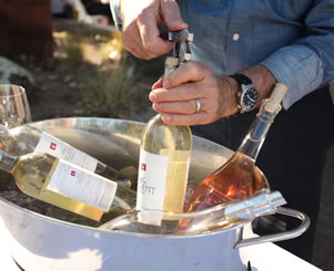 Opening chilled Silver Trident white wine